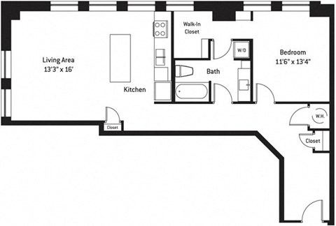 Floor plan for 1 bed, 1 bath, 1020 sqft