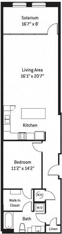 Floor plan for 1 bed, 1 bath, 1145 sqft