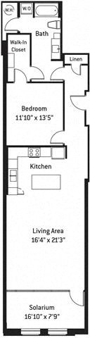 Floor plan for 1 bed, 1 bath, 1162 sqft