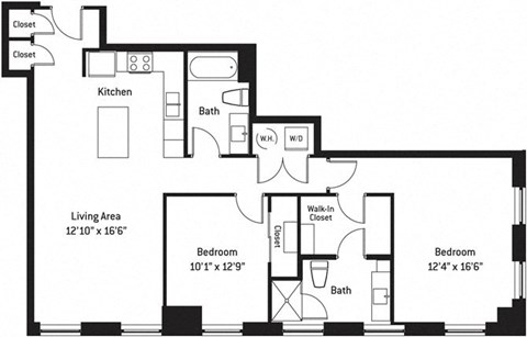Floor plan for 2 beds, 2 baths, 1176 sqft