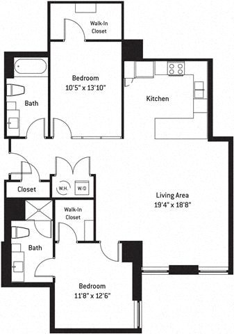 Floor plan for 2 beds, 2 baths, 1194 sqft
