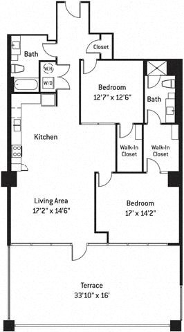 Floor plan for 2 beds, 2 baths, 1435 sqft