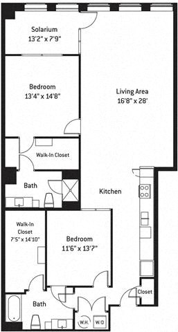 Floor plan for 2 beds, 2 baths, 1710 sqft