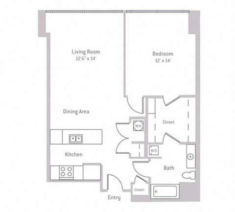 Floor plan for 1 bed, 1 bath, 815 sqft
