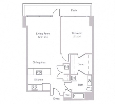 Floor plan for 1 bed, 1 bath, 815 sqft