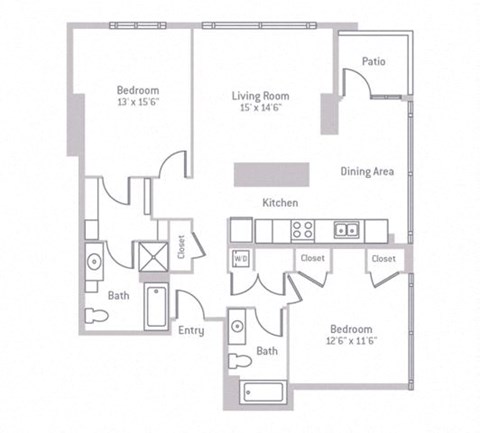 Floor plan for 2 beds, 2 baths, 1220 sqft