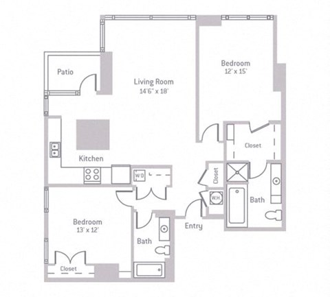 Floor plan for 2 beds, 2 baths, 1246 sqft