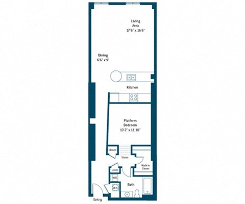 Floor plan for 1 bed, 1 bath, 971 sqft