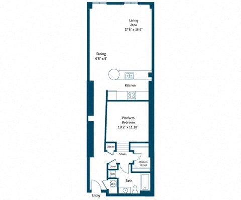 Floor plan for 1 bed, 1 bath, 971 sqft