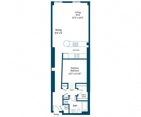 Floor plan for 1 bed, 1 bath, 971 sqft