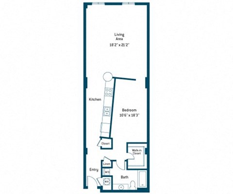 Floor plan for 1 bed, 1 bath, 1045 sqft