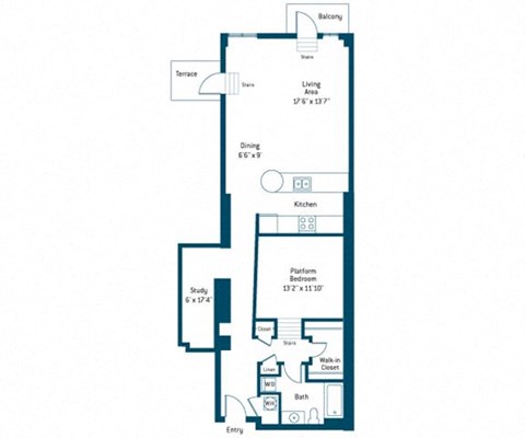Floor plan for 1 bed, 1 bath, 1053 sqft