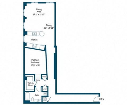 Floor plan for 1 bed, 1 bath, 1151 sqft