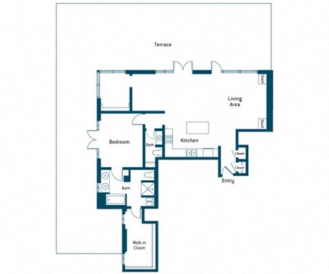 Floor plan for 1 bed, 1.5 baths, 1330 sqft