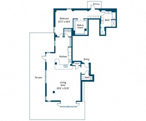 Floor plan for 1 bed, 1.5 baths, 1827 sqft