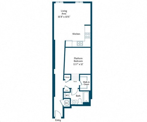 Floor plan for 1 bed, 1 bath, 807 sqft