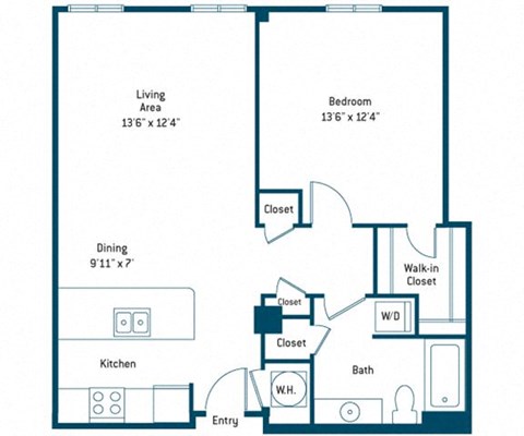 Floor plan for 1 bed, 1 bath, 811 sqft