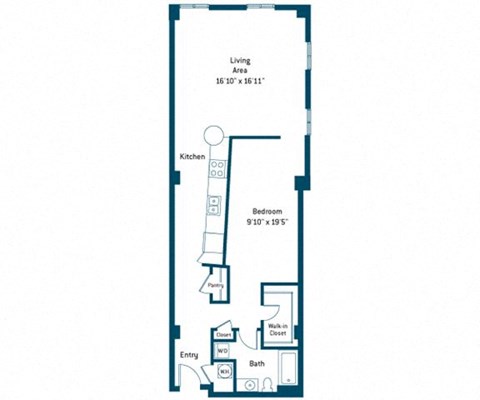 Floor plan for 1 bed, 1 bath, 901 sqft