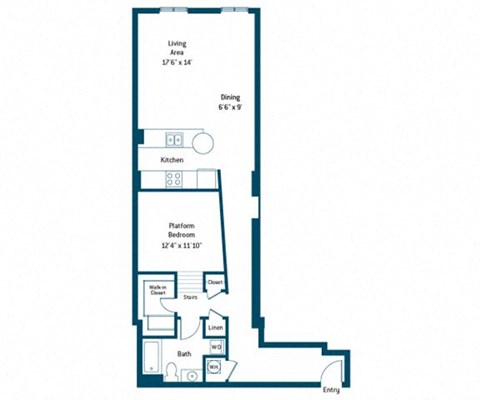 Floor plan for 1 bed, 1 bath, 915 sqft