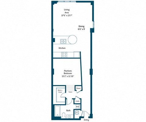Floor plan for 1 bed, 1 bath, 915 sqft