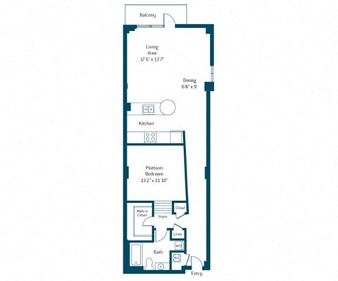 Floor plan for 1 bed, 1 bath, 915 sqft
