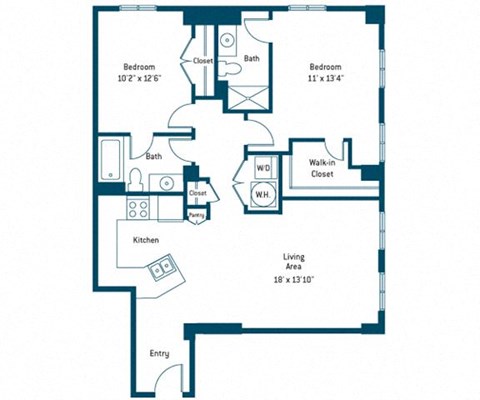 Floor plan for 2 beds, 2 baths, 1094 sqft