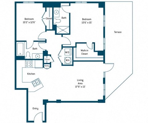 Floor plan for 2 beds, 2 baths, 1094 sqft