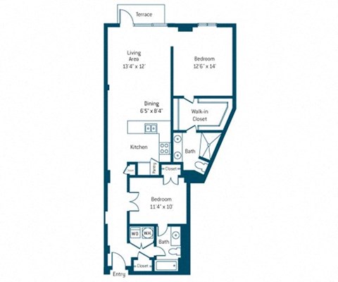 Floor plan for 2 beds, 2 baths, 1114 sqft
