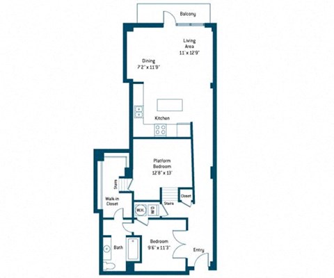 Floor plan for 2 beds, 1 bath, 1124 sqft