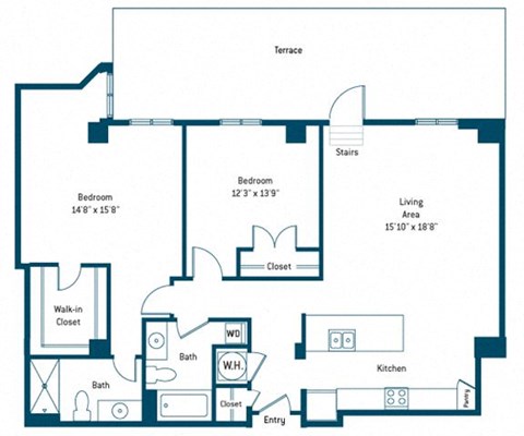 Floor plan for 2 beds, 2 baths, 1200 sqft