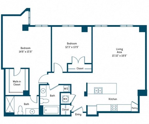 Floor plan for 2 beds, 2 baths, 1200 sqft