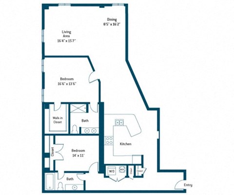 Floor plan for 2 beds, 2 baths, 1787 sqft