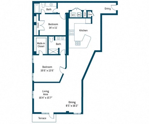 Floor plan for 2 beds, 2 baths, 1787 sqft