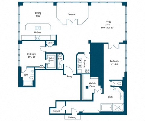 Floor plan for 2 beds, 2.5 baths, 2571 sqft