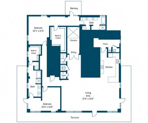 Floor plan for 2 beds, 2.5 baths, 2620 sqft