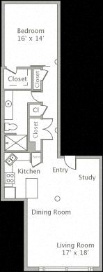 Floor plan for 1 bed, 1 bath, 1120 sqft