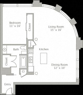 Floor plan for 1 bed, 1 bath, 1125 sqft