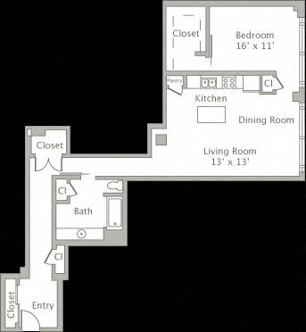 Floor plan for 1 bed, 1 bath, 1147 sqft