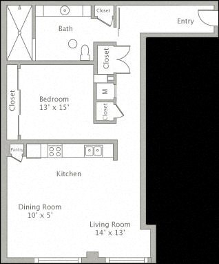 Floor plan for 1 bed, 1 bath, 1170 sqft