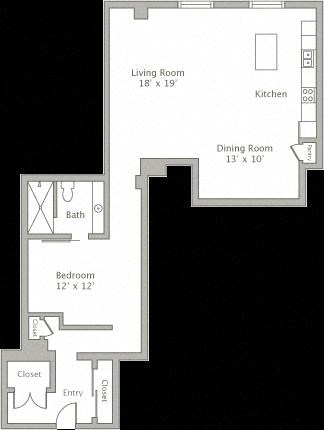 Floor plan for 1 bed, 1 bath, 1282 sqft