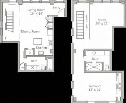 Floor plan for 1 bed, 2 baths, 1122 sqft