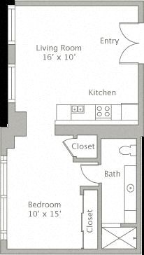 Floor plan for 1 bed, 1 bath, 570 sqft