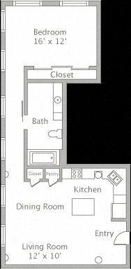Floor plan for 1 bed, 1 bath, 680 sqft