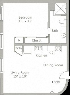 Floor plan for 1 bed, 1 bath, 707 sqft