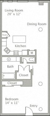 Floor plan for 1 bed, 1 bath, 960 sqft