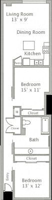 Floor plan for 2 beds, 1 bath, 1181 sqft