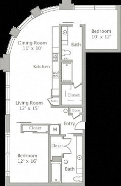 Floor plan for 2 beds, 2 baths, 1243 sqft