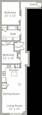 Floor plan for 2 beds, 1 bath, 1245 sqft
