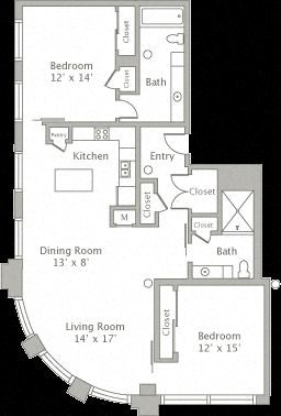 Floor plan for 2 beds, 2 baths, 1425 sqft