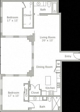 Floor plan for 2 beds, 2 baths, 1456 sqft